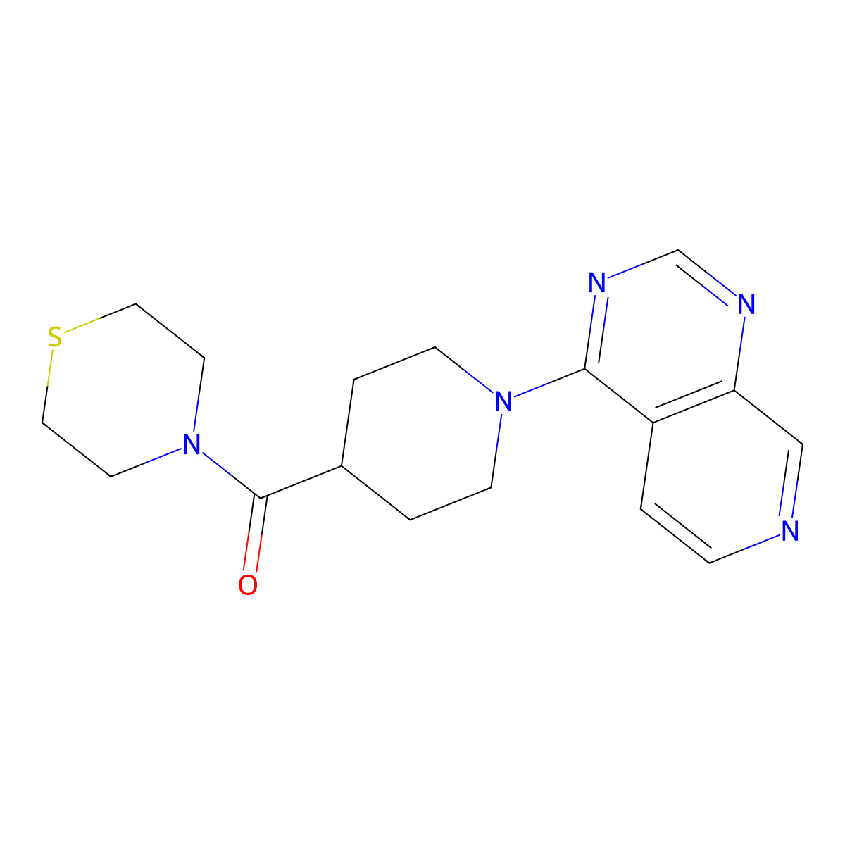 4-(1-{Pyrido[3,4-d]pyrimidin-4-yl}piperidine-4-carbonyl)thiomorpholine molecular structure, CAS 2770599-22-7