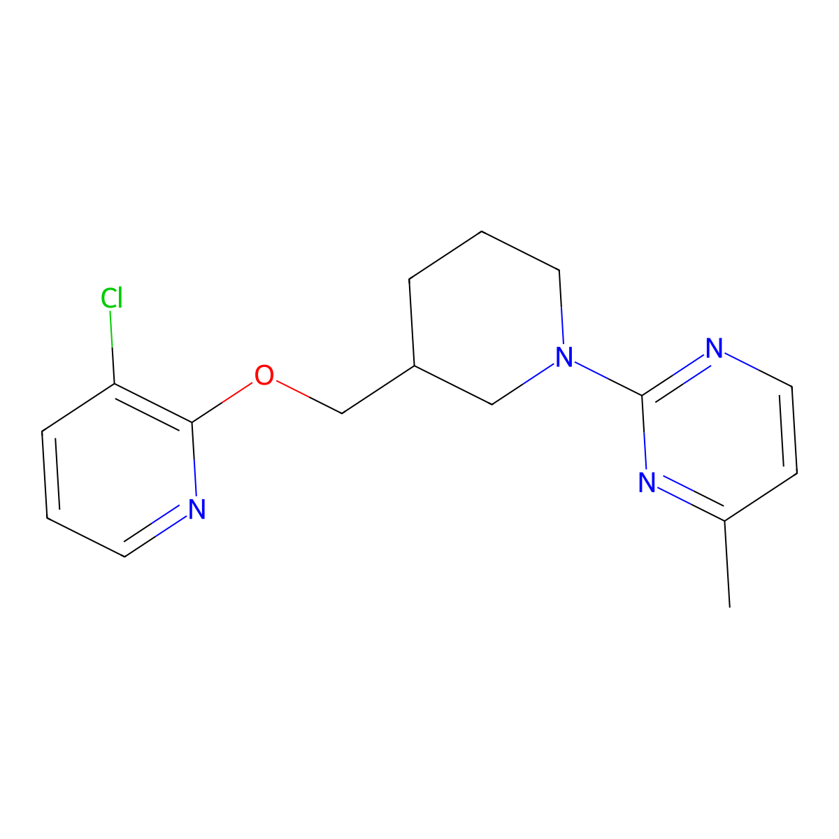 2-(3-{[(3-Chloropyridin-2-yl)oxy]methyl}piperidin-1-yl)-4-methylpyrimidine molecular structure, CAS 2770599-27-2