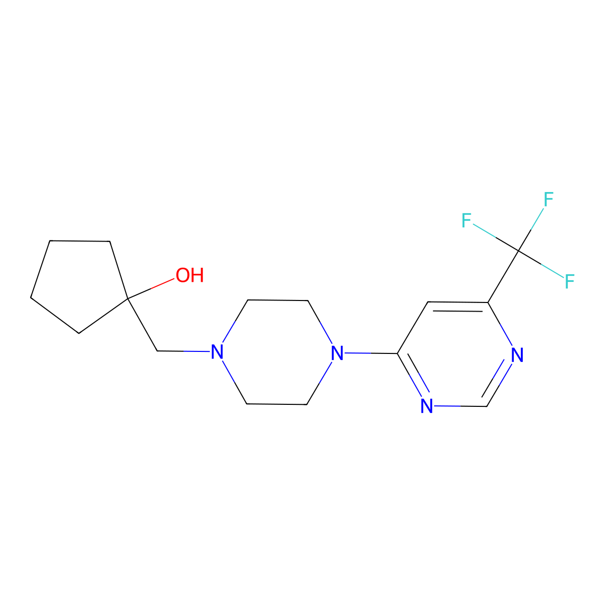 1-({4-[6-(Trifluoromethyl)pyrimidin-4-yl]piperazin-1-yl}methyl)cyclopentan-1-ol molecular structure, CAS 2770599-30-7