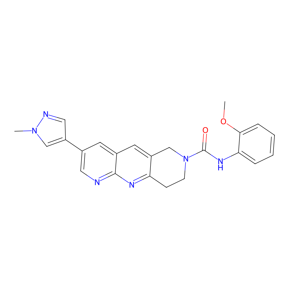 N-(2-methoxyphenyl)-3-(1-methyl-1H-pyrazol-4-yl)-6H,7H,8H,9H-pyrido[2,3-b]1,6-naphthyridine-7-carboxamide molecular structure, CAS 2770599-34-1