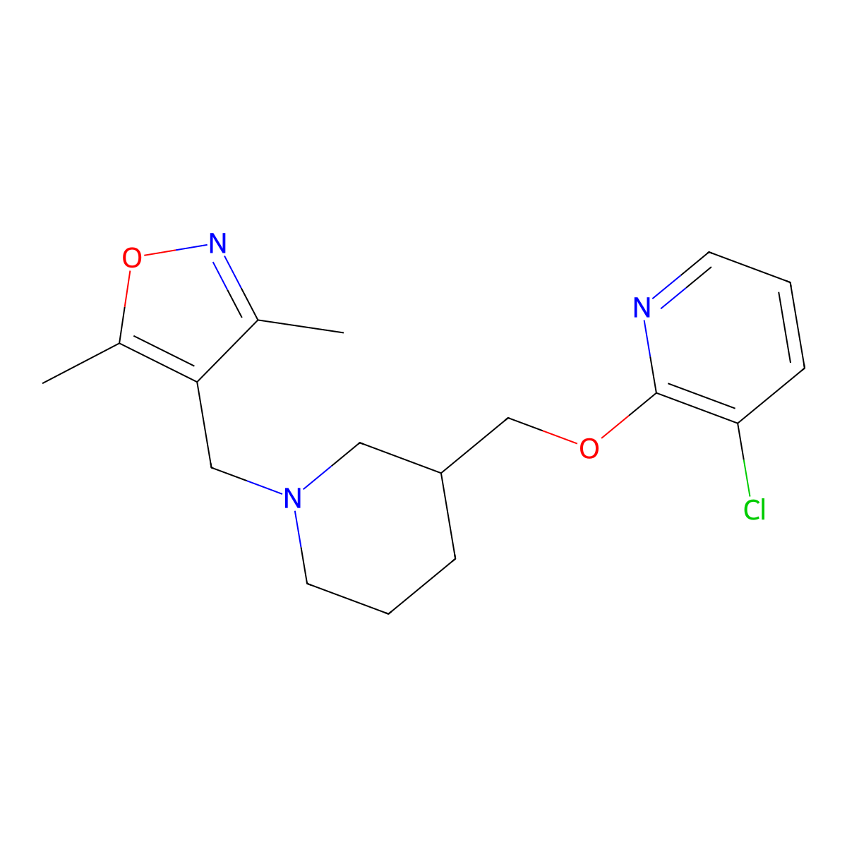3-Chloro-2-({1-[(3,5-dimethyl-1,2-oxazol-4-yl)methyl]piperidin-3-yl}methoxy)pyridine molecular structure, CAS 2770599-35-2