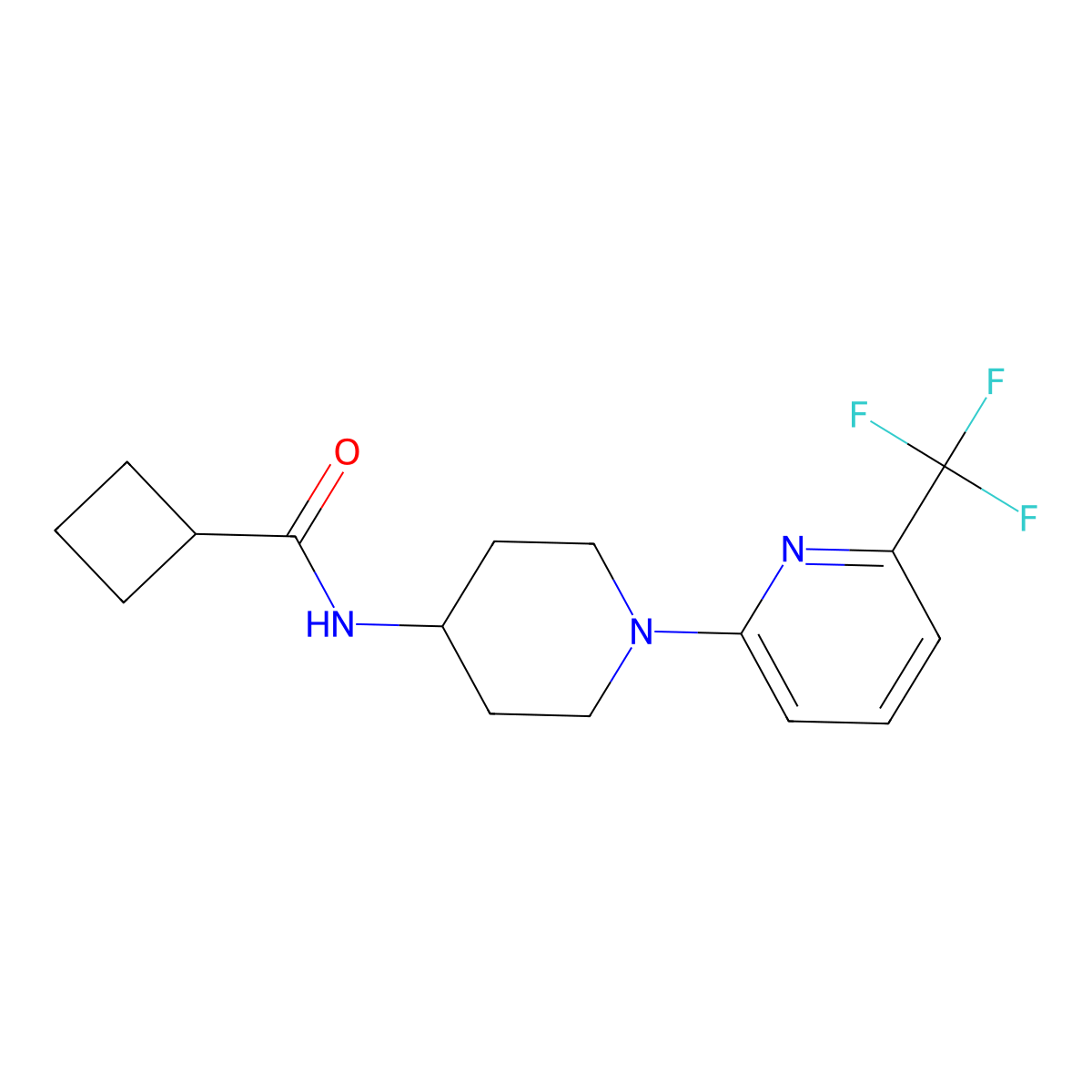 N-{1-[6-(trifluoromethyl)pyridin-2-yl]piperidin-4-yl}cyclobutanecarboxamide molecular structure, CAS 2770599-41-0