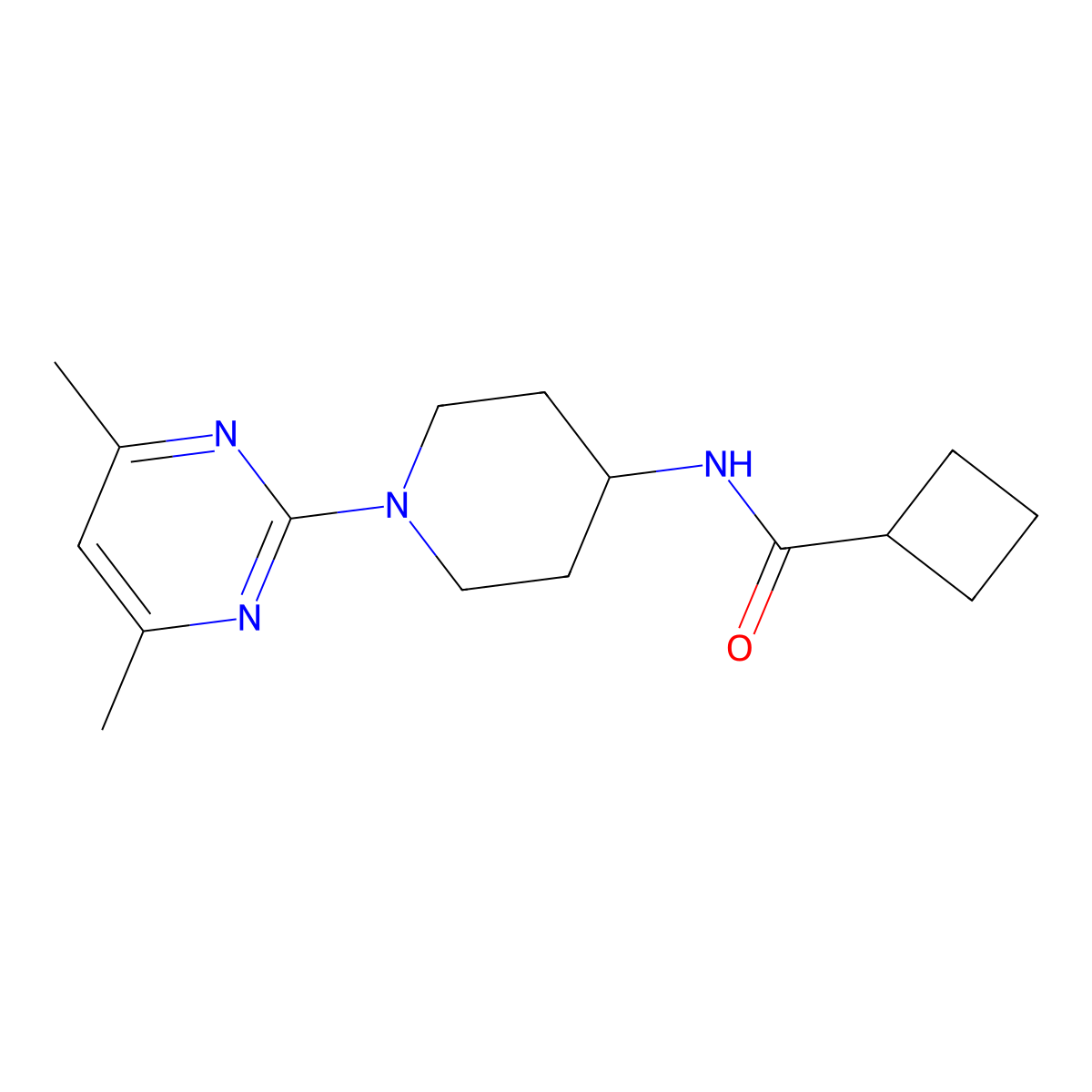 N-[1-(4,6-dimethylpyrimidin-2-yl)piperidin-4-yl]cyclobutanecarboxamide molecular structure, CAS 2770599-44-3