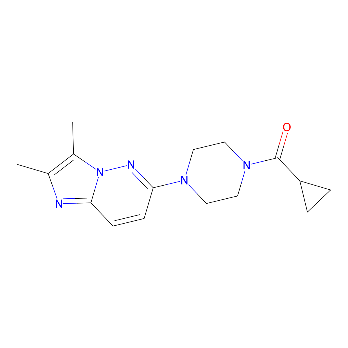 1-Cyclopropanecarbonyl-4-{2,3-dimethylimidazo[1,2-b]pyridazin-6-yl}piperazine molecular structure, CAS 2770599-45-4