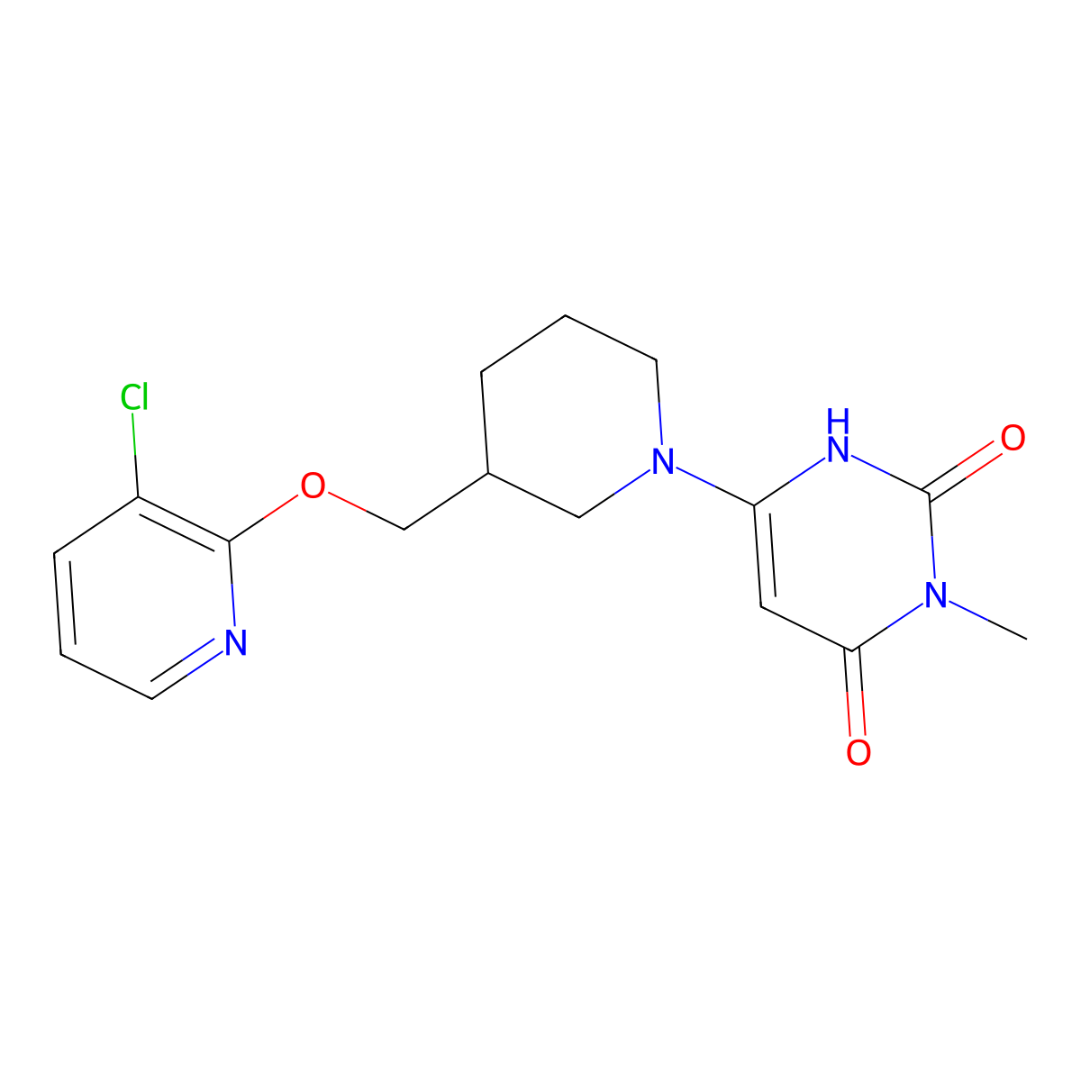 6-(3-{[(3-Chloropyridin-2-yl)oxy]methyl}piperidin-1-yl)-3-methyl-1,2,3,4-tetrahydropyrimidine-2,4-dione molecular structure, CAS 2770599-46-5