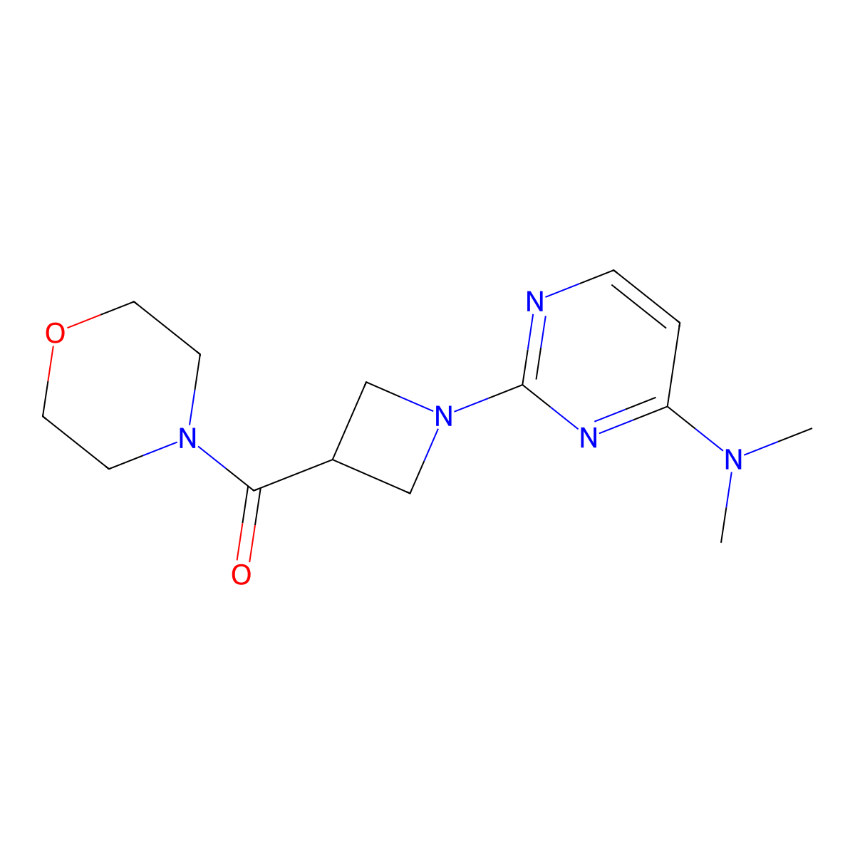 N,N-dimethyl-2-[3-(morpholine-4-carbonyl)azetidin-1-yl]pyrimidin-4-amine molecular structure, CAS 2770599-51-2