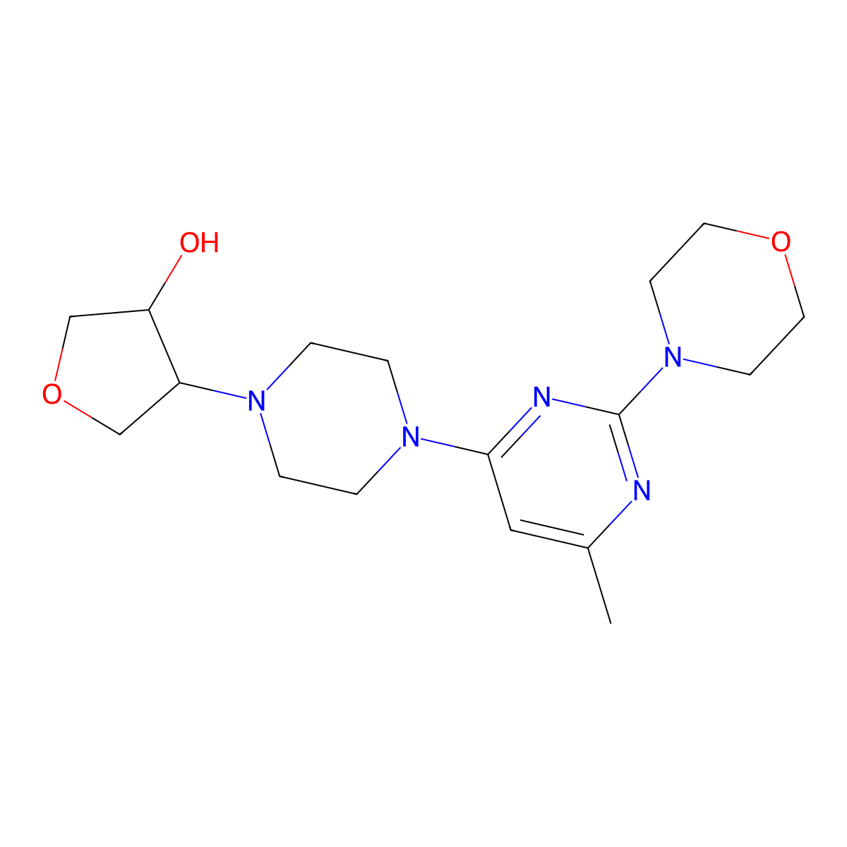 4-{4-[6-Methyl-2-(morpholin-4-yl)pyrimidin-4-yl]piperazin-1-yl}oxolan-3-ol molecular structure, CAS 2770599-54-5