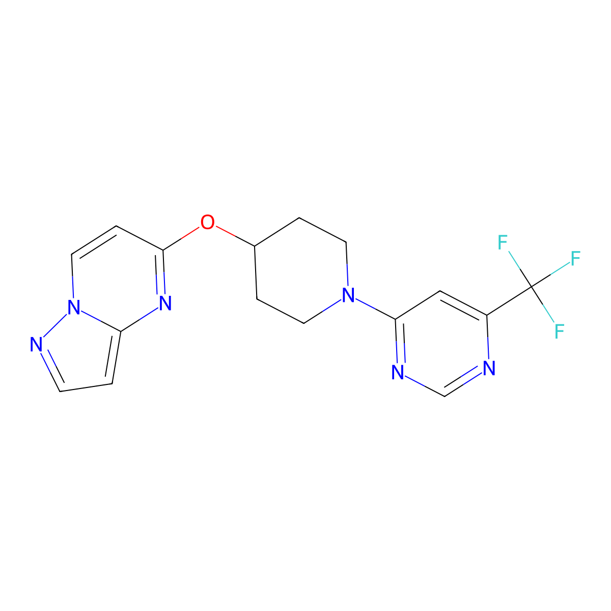 4-(4-{Pyrazolo[1,5-a]pyrimidin-5-yloxy}piperidin-1-yl)-6-(trifluoromethyl)pyrimidine molecular structure, CAS 2770599-55-6