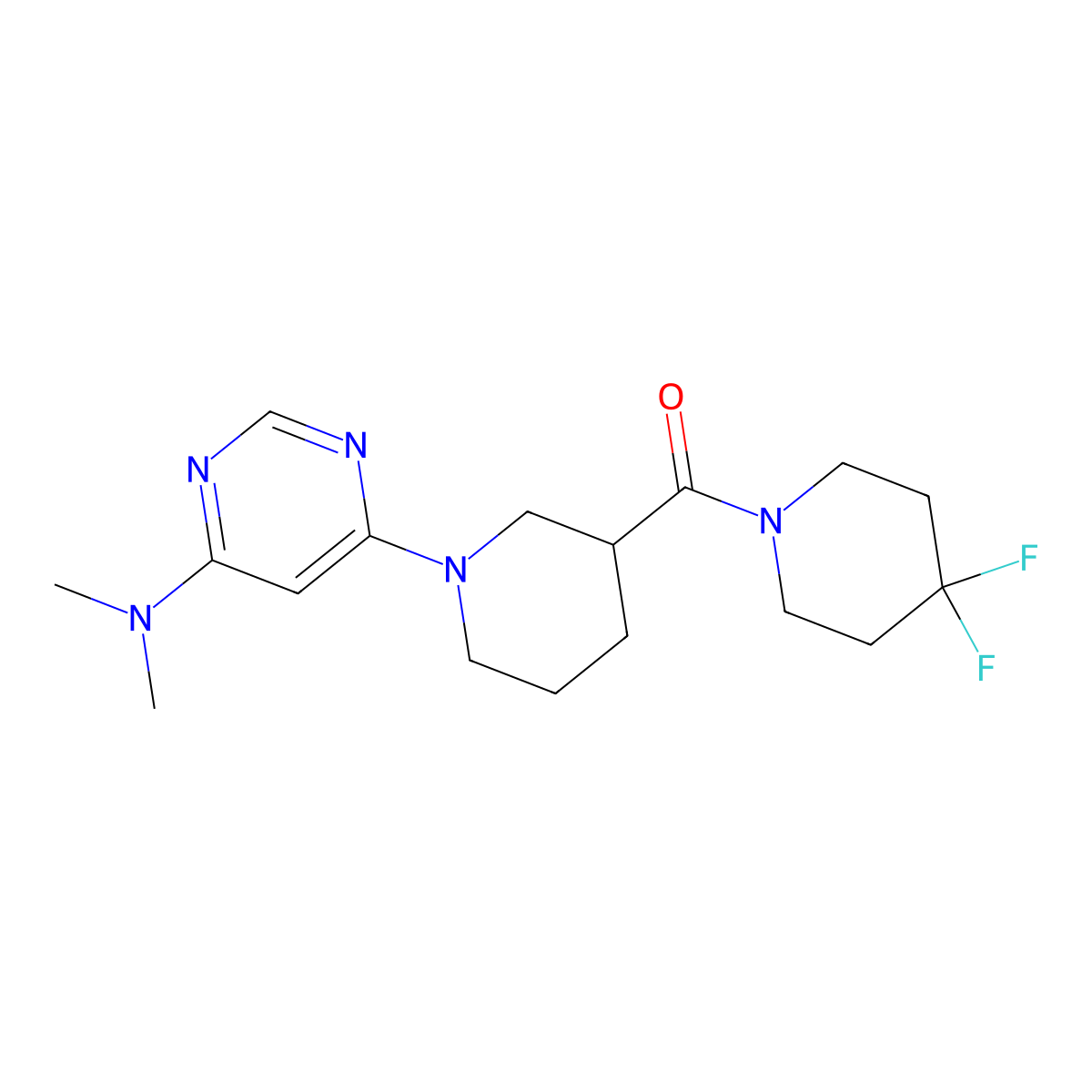 6-[3-(4,4-difluoropiperidine-1-carbonyl)piperidin-1-yl]-N,N-dimethylpyrimidin-4-amine molecular structure, CAS 2770599-61-4