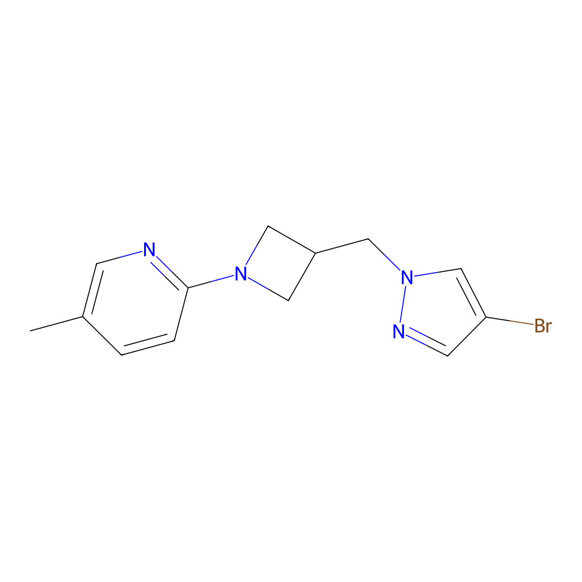 2-{3-[(4-bromo-1H-pyrazol-1-yl)methyl]azetidin-1-yl}-5-methylpyridine molecular structure, CAS 2770599-62-5