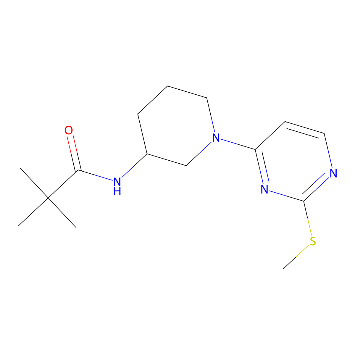 2,2-dimethyl-N-{1-[2-(methylsulfanyl)pyrimidin-4-yl]piperidin-3-yl}propanamide molecular structure, CAS 2770599-63-6