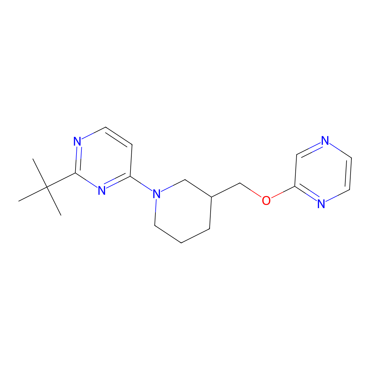 2-Tert-butyl-4-{3-[(pyrazin-2-yloxy)methyl]piperidin-1-yl}pyrimidine molecular structure, CAS 2770599-65-8