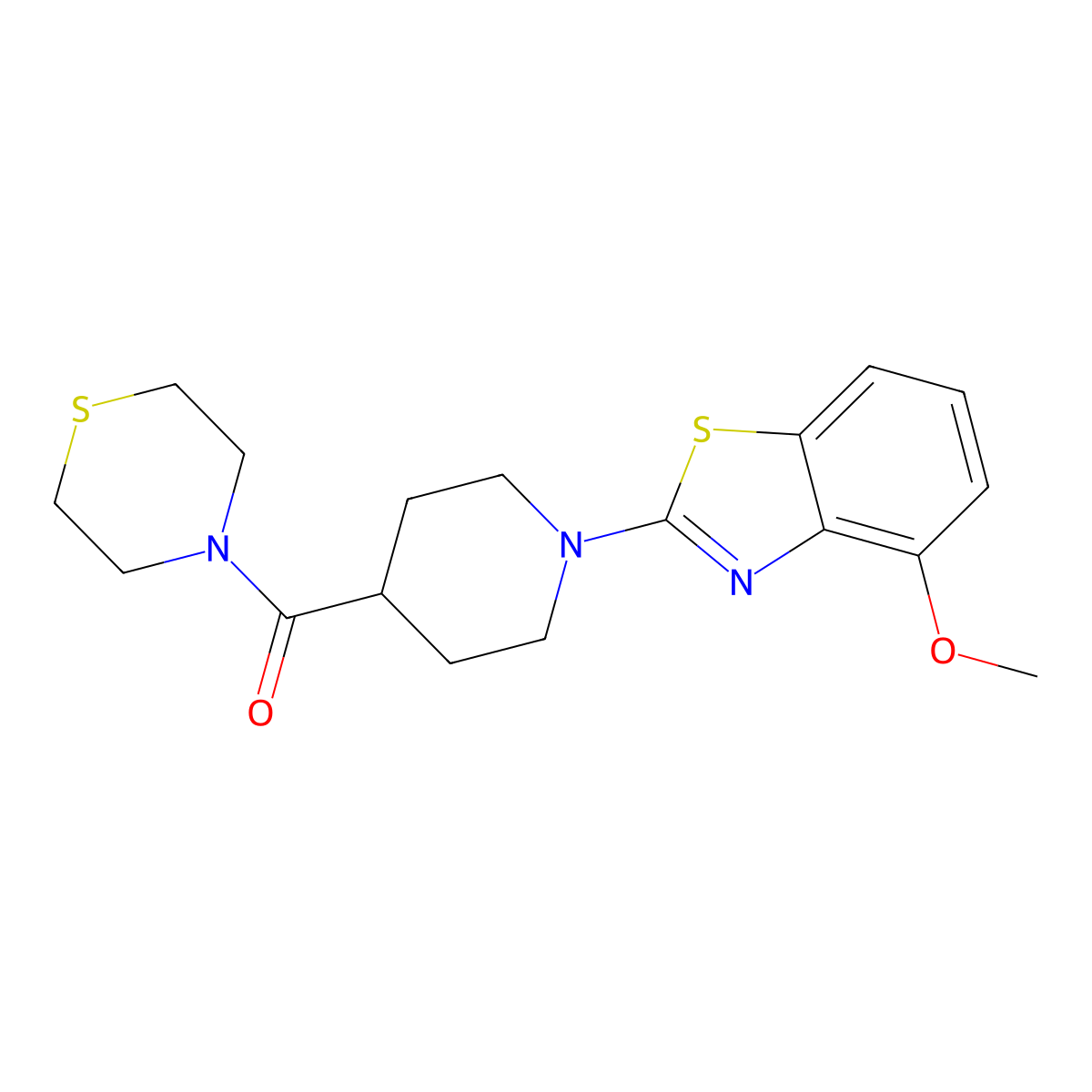 4-Methoxy-2-[4-(thiomorpholine-4-carbonyl)piperidin-1-yl]-1,3-benzothiazole molecular structure, CAS 2770599-67-0