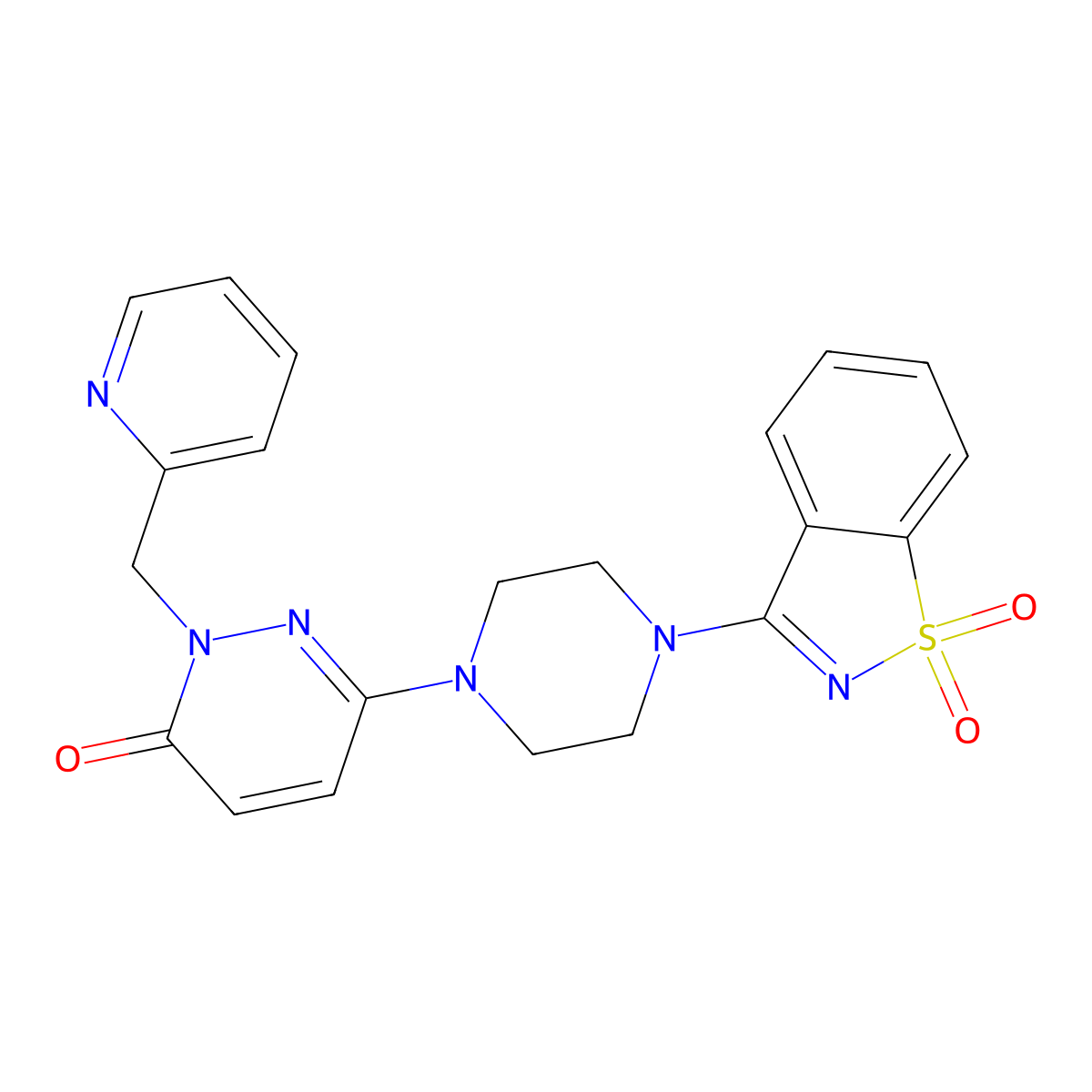 6-[4-(1,1-Dioxo-1,2-benzothiazol-3-yl)piperazin-1-yl]-2-(pyridin-2-ylmethyl)pyridazin-3-one molecular structure, CAS 2770599-71-6