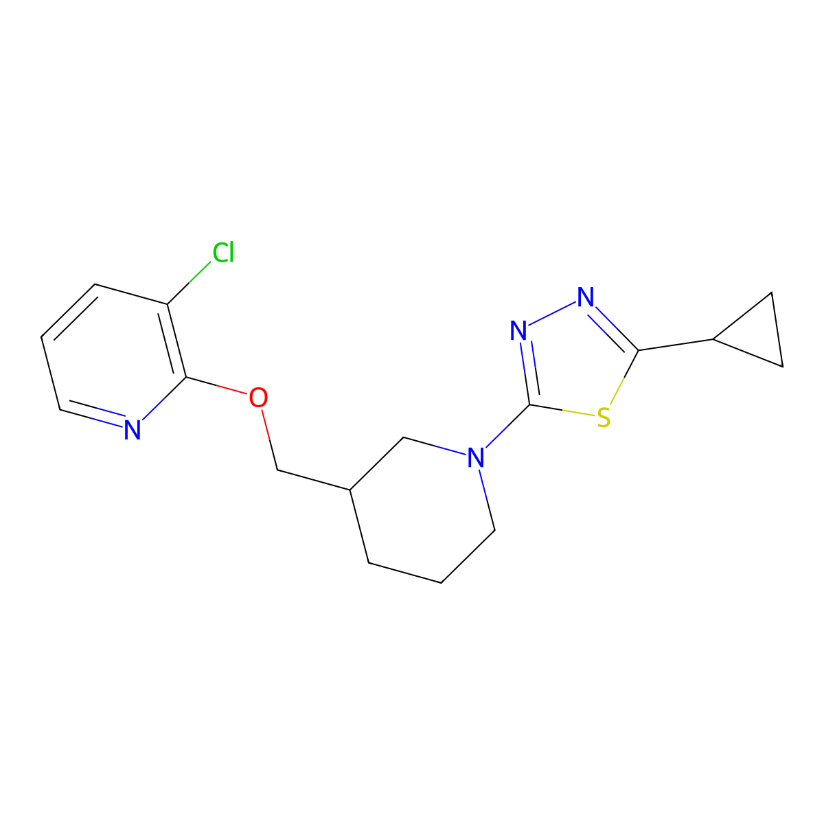 3-Chloro-2-{[1-(5-cyclopropyl-1,3,4-thiadiazol-2-yl)piperidin-3-yl]methoxy}pyridine molecular structure, CAS 2770599-77-2