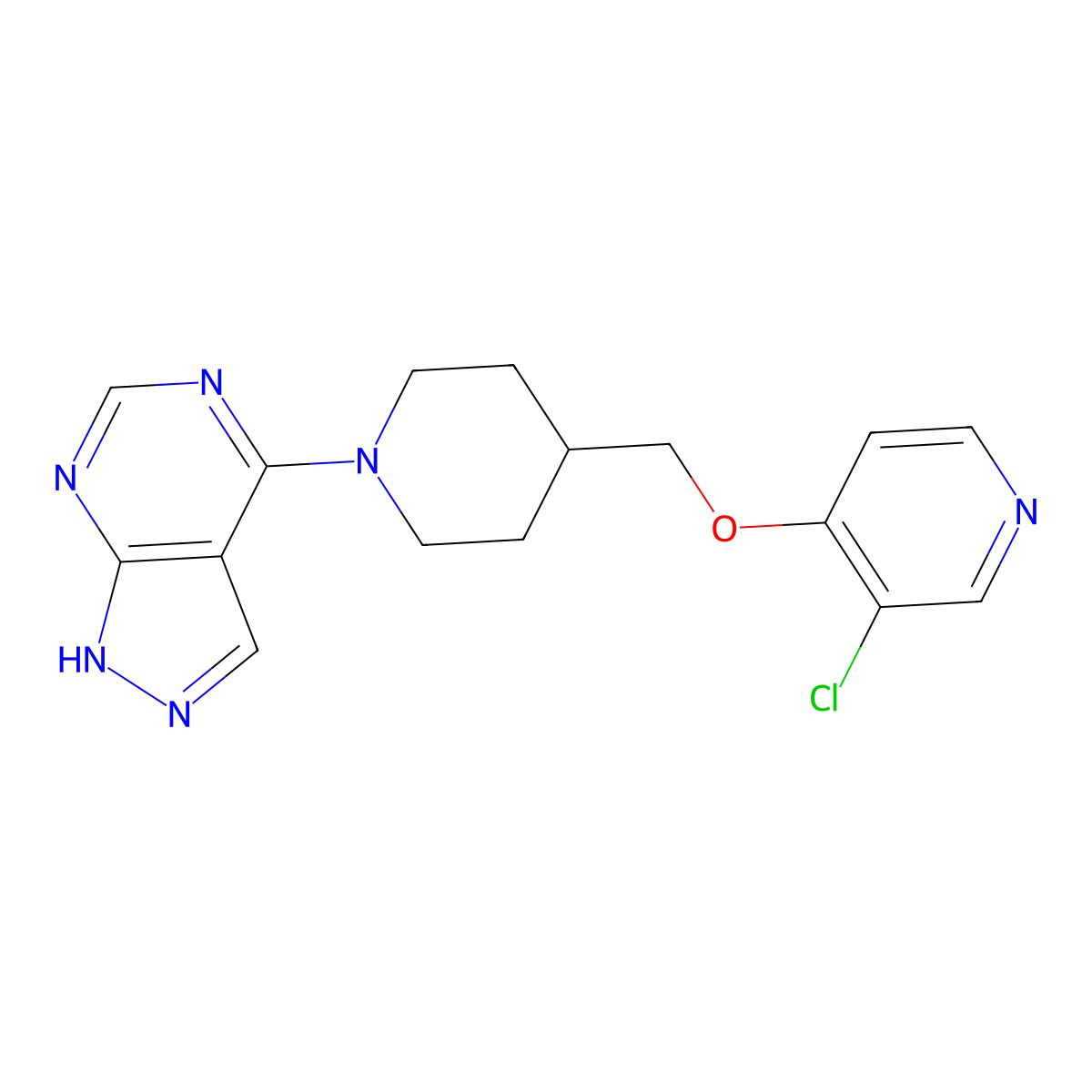 3-chloro-4-[(1-{1H-pyrazolo[3,4-d]pyrimidin-4-yl}piperidin-4-yl)methoxy]pyridine molecular structure, CAS 2770599-79-4
