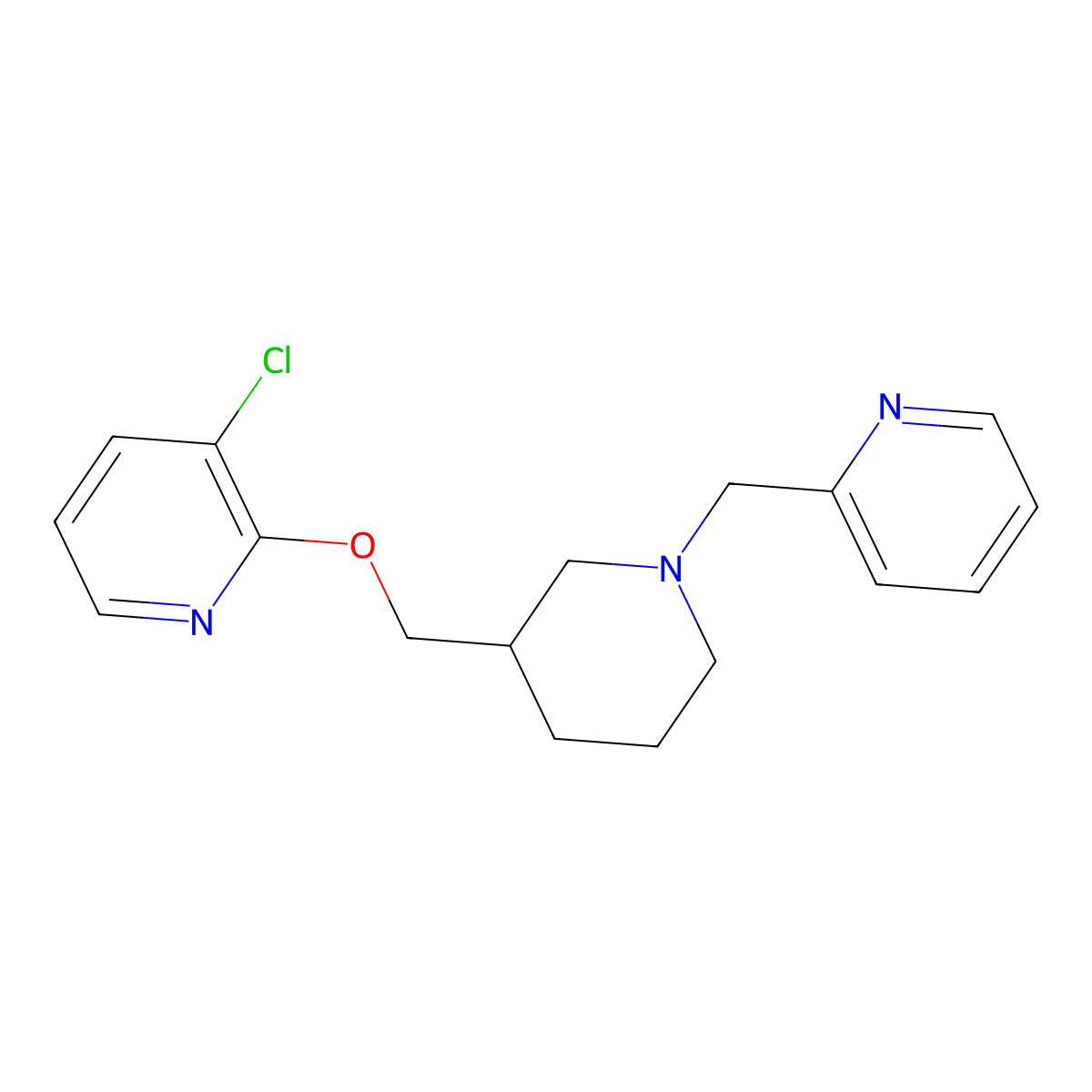 3-Chloro-2-({1-[(pyridin-2-yl)methyl]piperidin-3-yl}methoxy)pyridine molecular structure, CAS 2770599-81-8