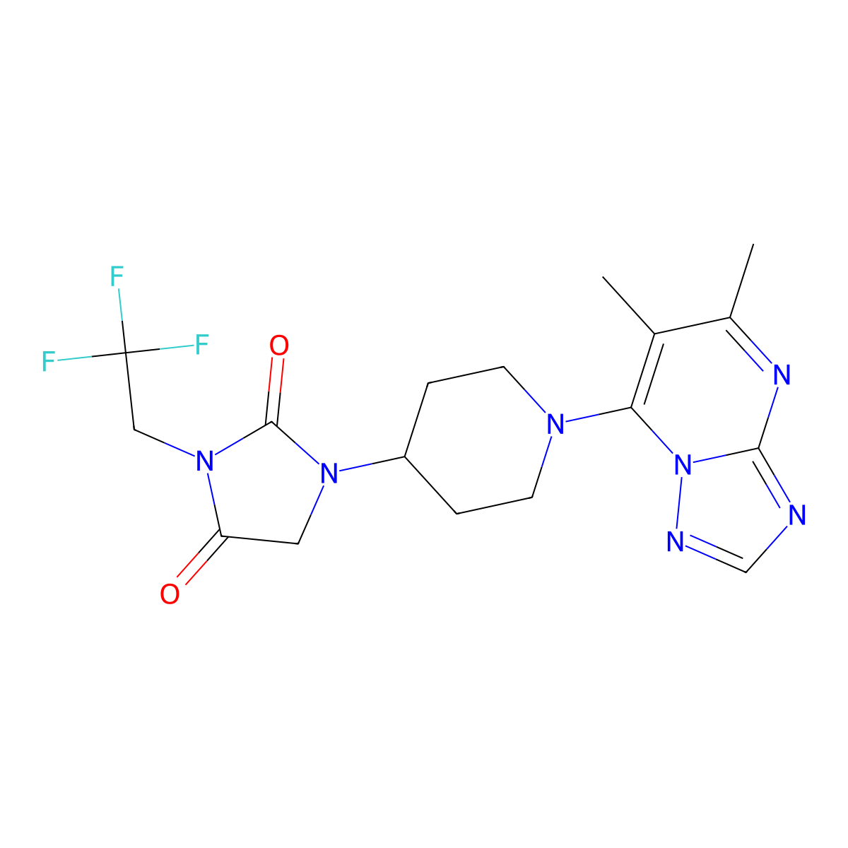 1-(1-{5,6-Dimethyl-[1,2,4]triazolo[1,5-a]pyrimidin-7-yl}piperidin-4-yl)-3-(2,2,2-trifluoroethyl)imidazolidine-2,4-dione molecular structure, CAS 2770599-86-3