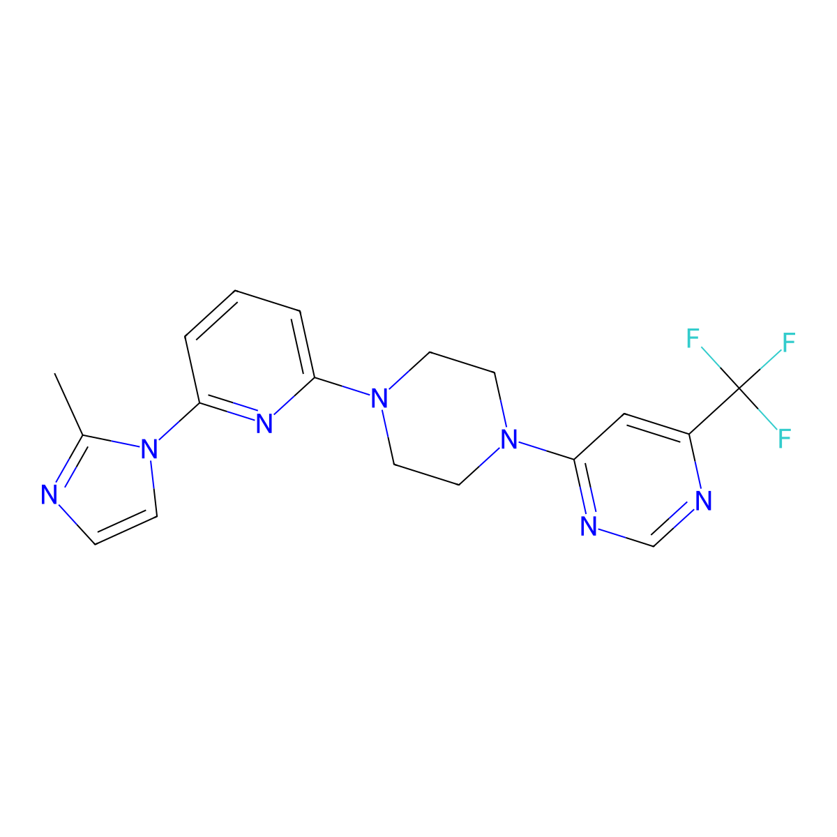4-{4-[6-(2-methyl-1H-imidazol-1-yl)pyridin-2-yl]piperazin-1-yl}-6-(trifluoromethyl)pyrimidine molecular structure, CAS 2770599-91-0