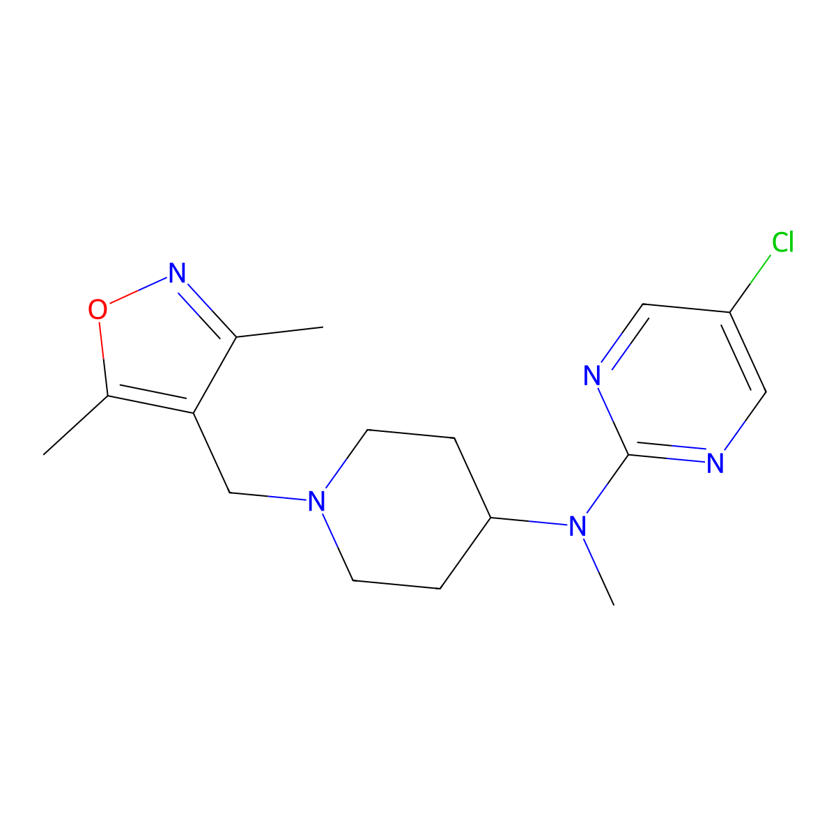 5-chloro-N-{1-[(3,5-dimethyl-1,2-oxazol-4-yl)methyl]piperidin-4-yl}-N-methylpyrimidin-2-amine molecular structure, CAS 2770599-98-7