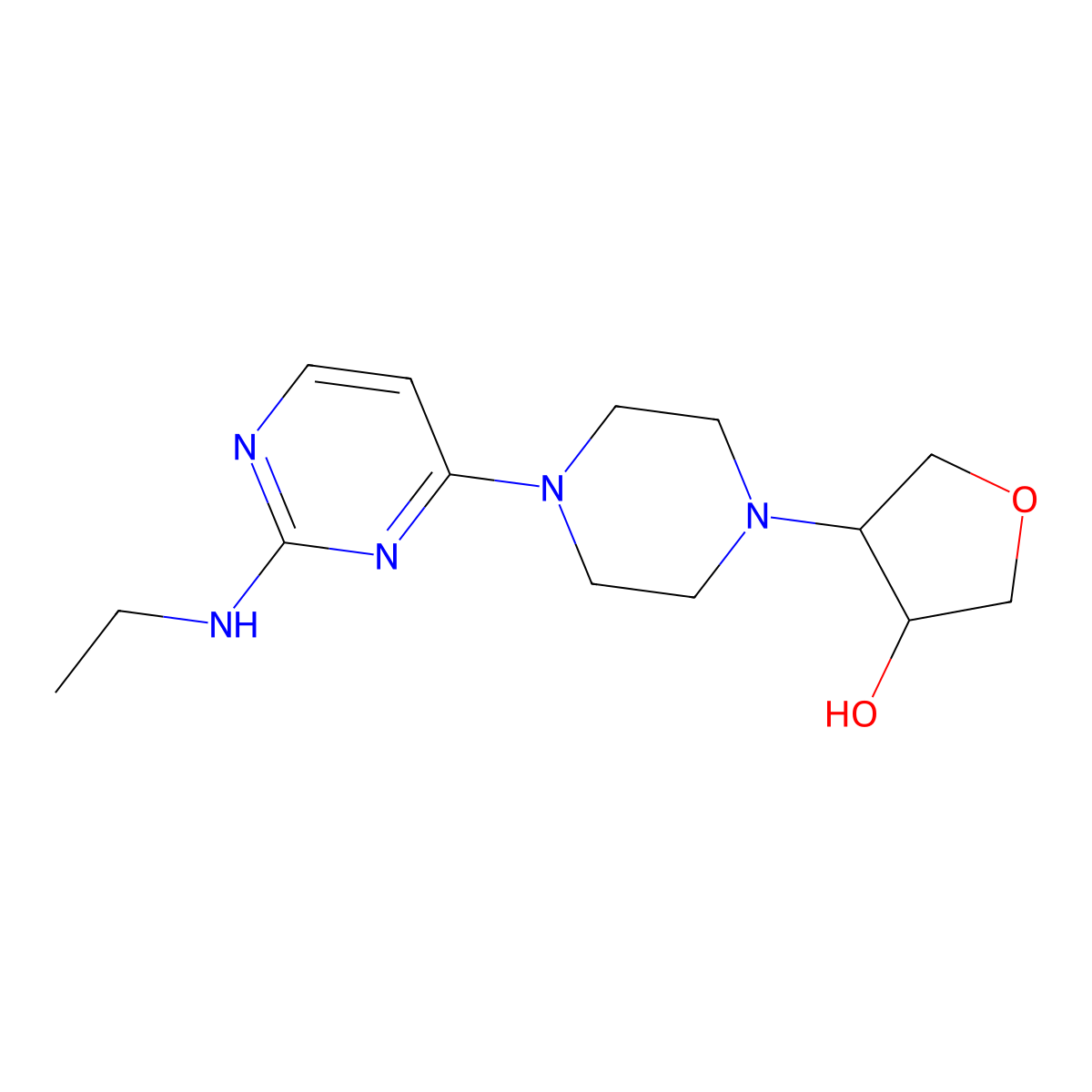 4-{4-[2-(Ethylamino)pyrimidin-4-yl]piperazin-1-yl}oxolan-3-ol molecular structure, CAS 2770600-03-6
