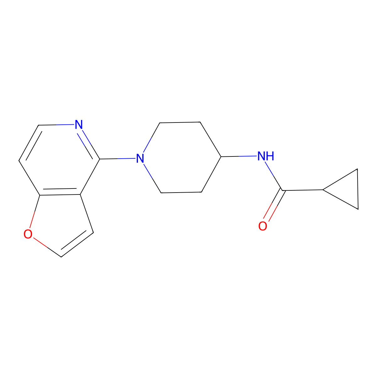 N-(1-{furo[3,2-c]pyridin-4-yl}piperidin-4-yl)cyclopropanecarboxamide molecular structure, CAS 2770600-04-7