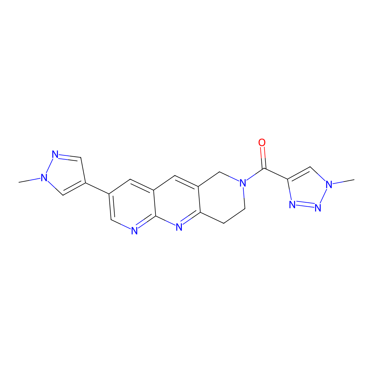 1-methyl-4-[3-(1-methyl-1H-pyrazol-4-yl)-6H,7H,8H,9H-pyrido[2,3-b]1,6-naphthyridine-7-carbonyl]-1H-1,2,3-triazole molecular structure, CAS 2770600-09-2