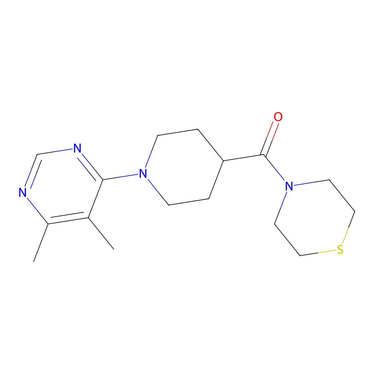 4-[1-(5,6-Dimethylpyrimidin-4-yl)piperidine-4-carbonyl]thiomorpholine molecular structure, CAS 2770600-10-5