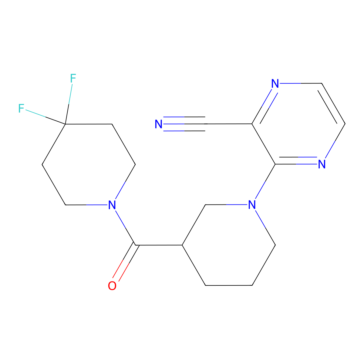 3-[3-(4,4-Difluoropiperidine-1-carbonyl)piperidin-1-yl]pyrazine-2-carbonitrile molecular structure, CAS 2770600-12-7