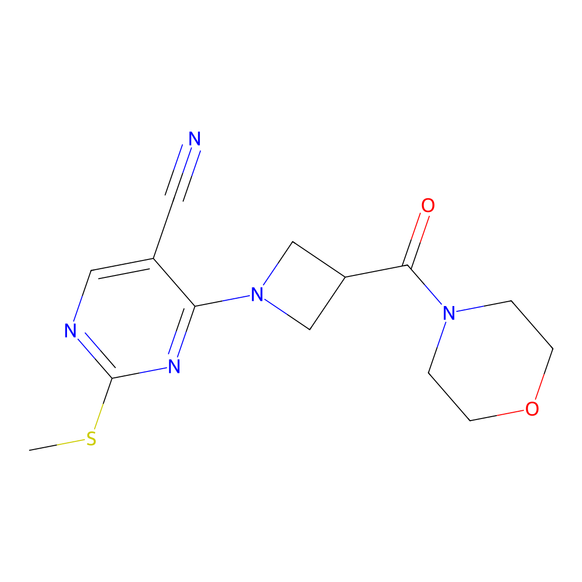 2-(Methylsulfanyl)-4-[3-(morpholine-4-carbonyl)azetidin-1-yl]pyrimidine-5-carbonitrile molecular structure, CAS 2770600-17-2