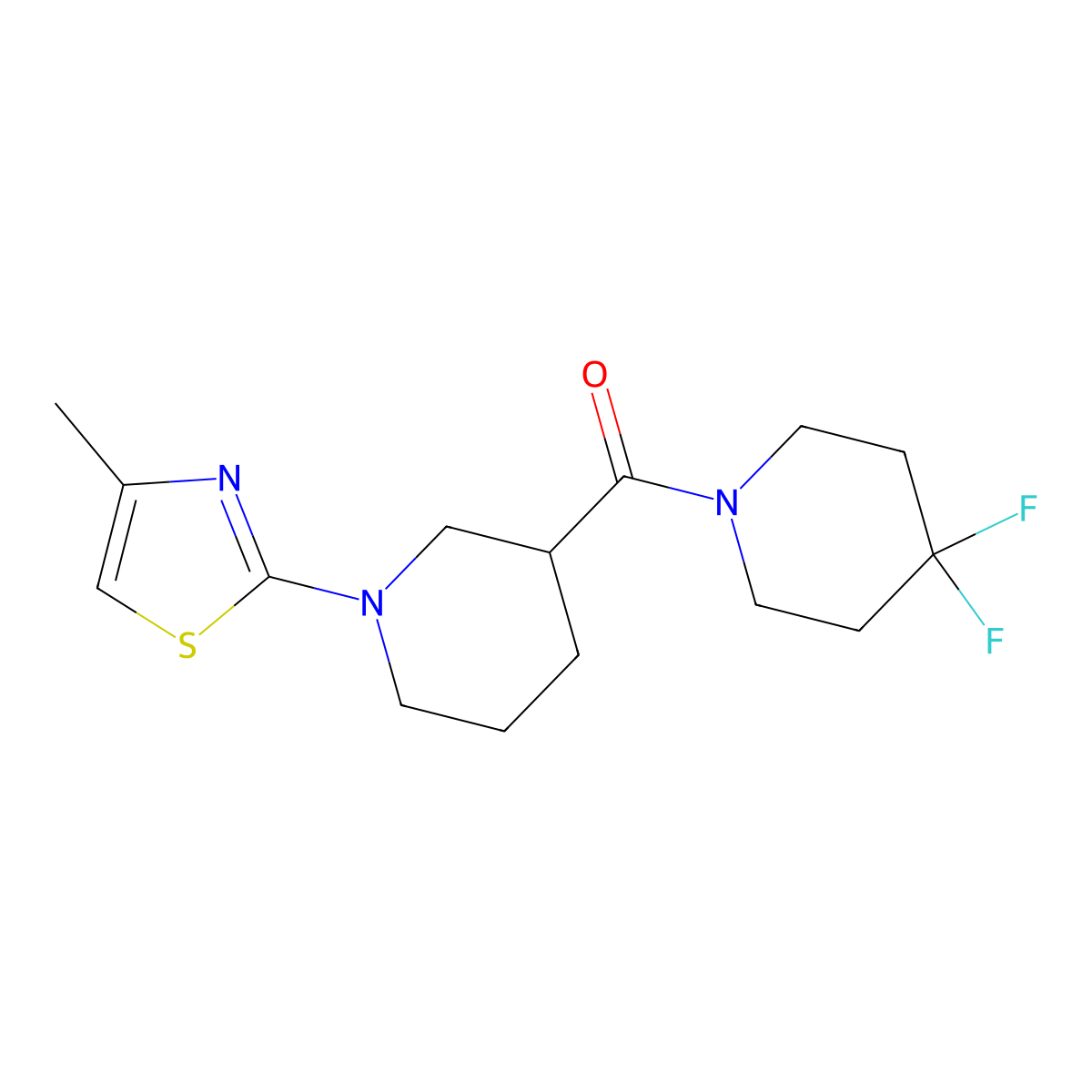 3-(4,4-Difluoropiperidine-1-carbonyl)-1-(4-methyl-1,3-thiazol-2-yl)piperidine molecular structure, CAS 2770600-25-2