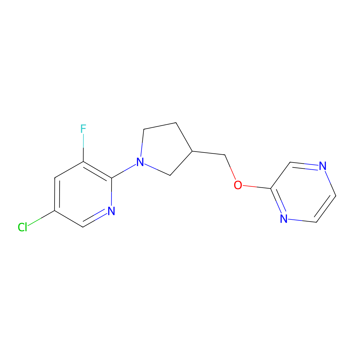 2-{[1-(5-Chloro-3-fluoropyridin-2-yl)pyrrolidin-3-yl]methoxy}pyrazine molecular structure, CAS 2770600-26-3