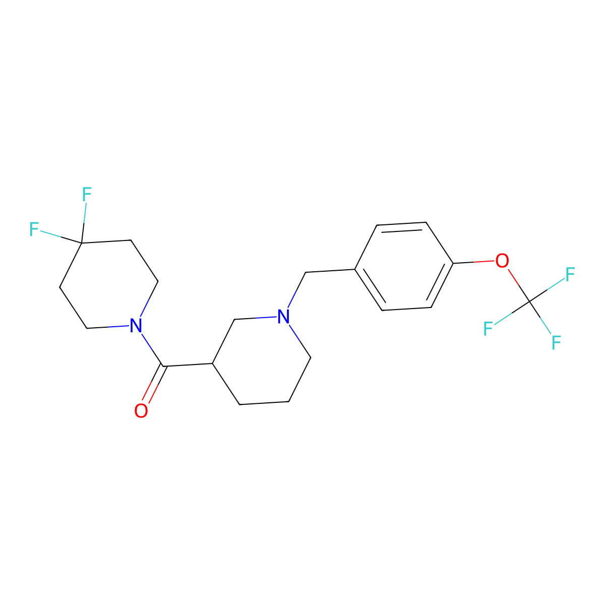 4,4-Difluoro-1-(1-{[4-(trifluoromethoxy)phenyl]methyl}piperidine-3-carbonyl)piperidine molecular structure, CAS 2770600-28-5