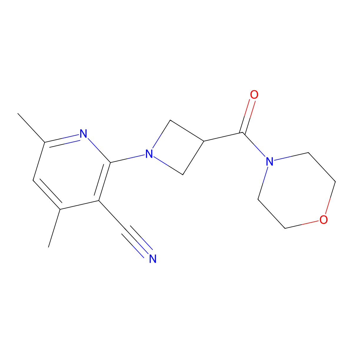 4,6-Dimethyl-2-[3-(morpholine-4-carbonyl)azetidin-1-yl]pyridine-3-carbonitrile molecular structure, CAS 2770600-29-6