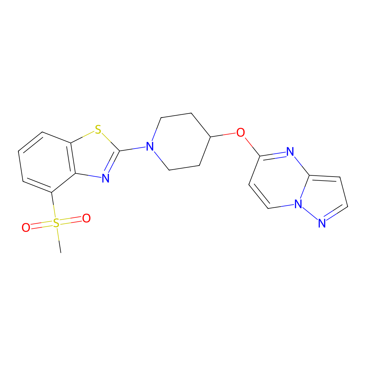 4-Methanesulfonyl-2-(4-{pyrazolo[1,5-a]pyrimidin-5-yloxy}piperidin-1-yl)-1,3-benzothiazole molecular structure, CAS 2770600-32-1