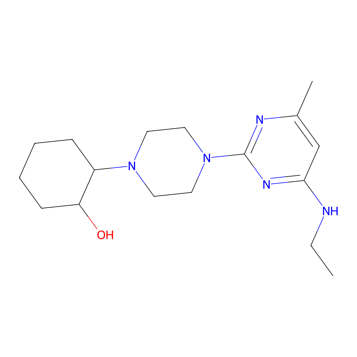 2-{4-[4-(Ethylamino)-6-methylpyrimidin-2-yl]piperazin-1-yl}cyclohexan-1-ol molecular structure, CAS 2770600-34-3