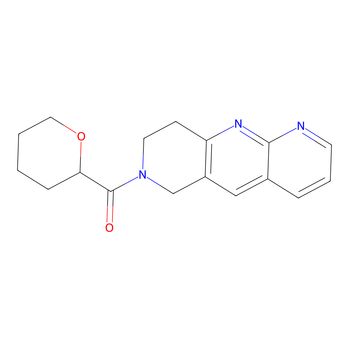 7-(oxane-2-carbonyl)-6H,7H,8H,9H-pyrido[2,3-b]1,6-naphthyridine molecular structure, CAS 2770600-37-6