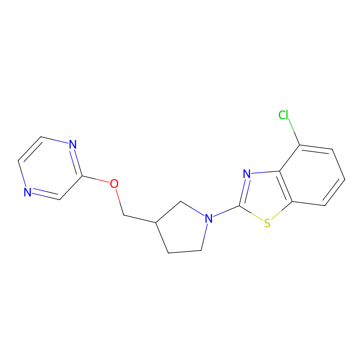 4-Chloro-2-{3-[(pyrazin-2-yloxy)methyl]pyrrolidin-1-yl}-1,3-benzothiazole molecular structure, CAS 2770600-39-8