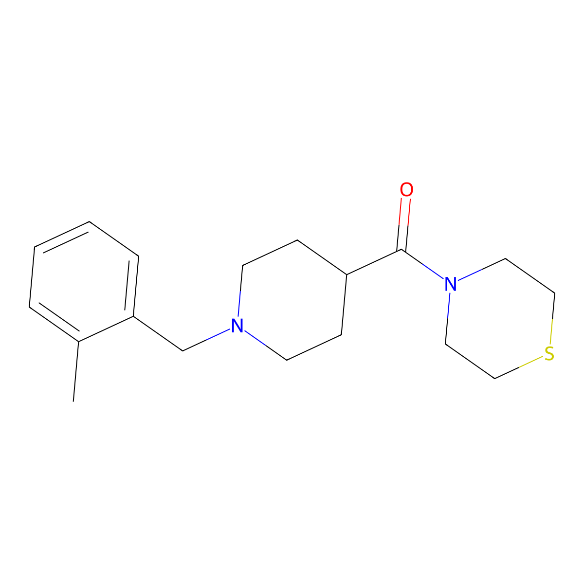 4-{1-[(2-Methylphenyl)methyl]piperidine-4-carbonyl}thiomorpholine molecular structure, CAS 2770600-42-3
