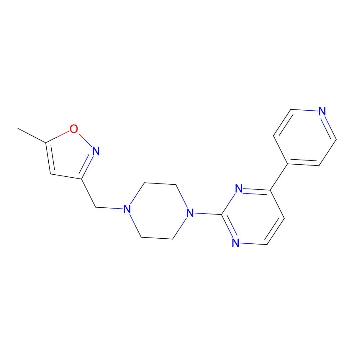 2-{4-[(5-Methyl-1,2-oxazol-3-yl)methyl]piperazin-1-yl}-4-(pyridin-4-yl)pyrimidine molecular structure, CAS 2770600-46-7