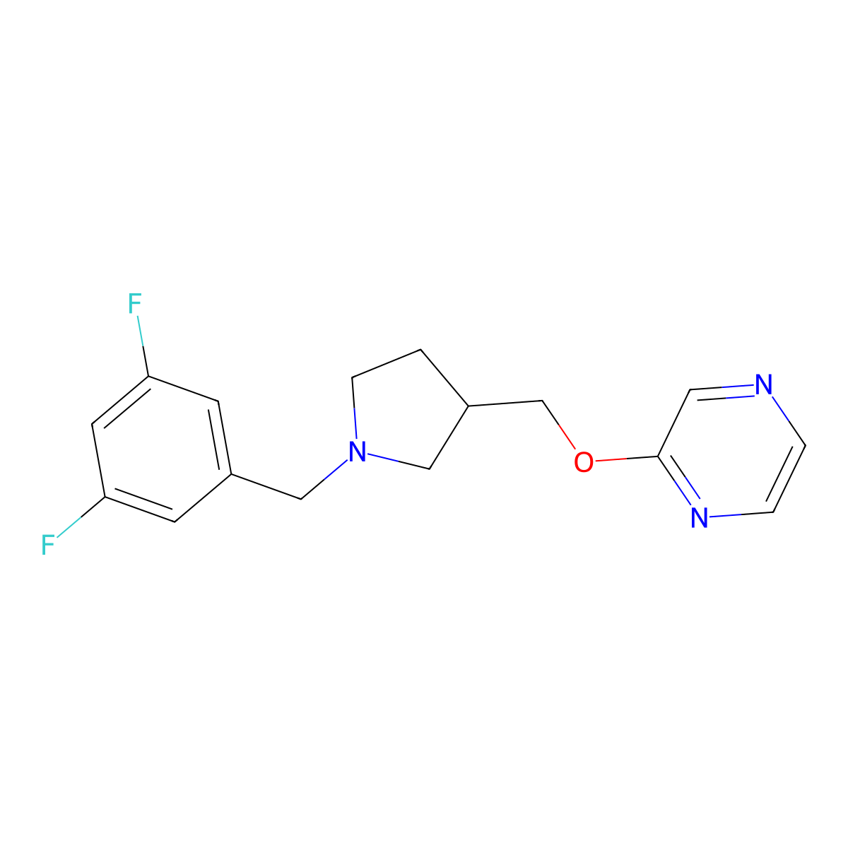 2-({1-[(3,5-Difluorophenyl)methyl]pyrrolidin-3-yl}methoxy)pyrazine molecular structure, CAS 2770600-49-0