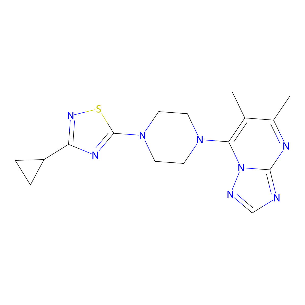 1-(3-Cyclopropyl-1,2,4-thiadiazol-5-yl)-4-{5,6-dimethyl-[1,2,4]triazolo[1,5-a]pyrimidin-7-yl}piperazine molecular structure, CAS 2770600-54-7
