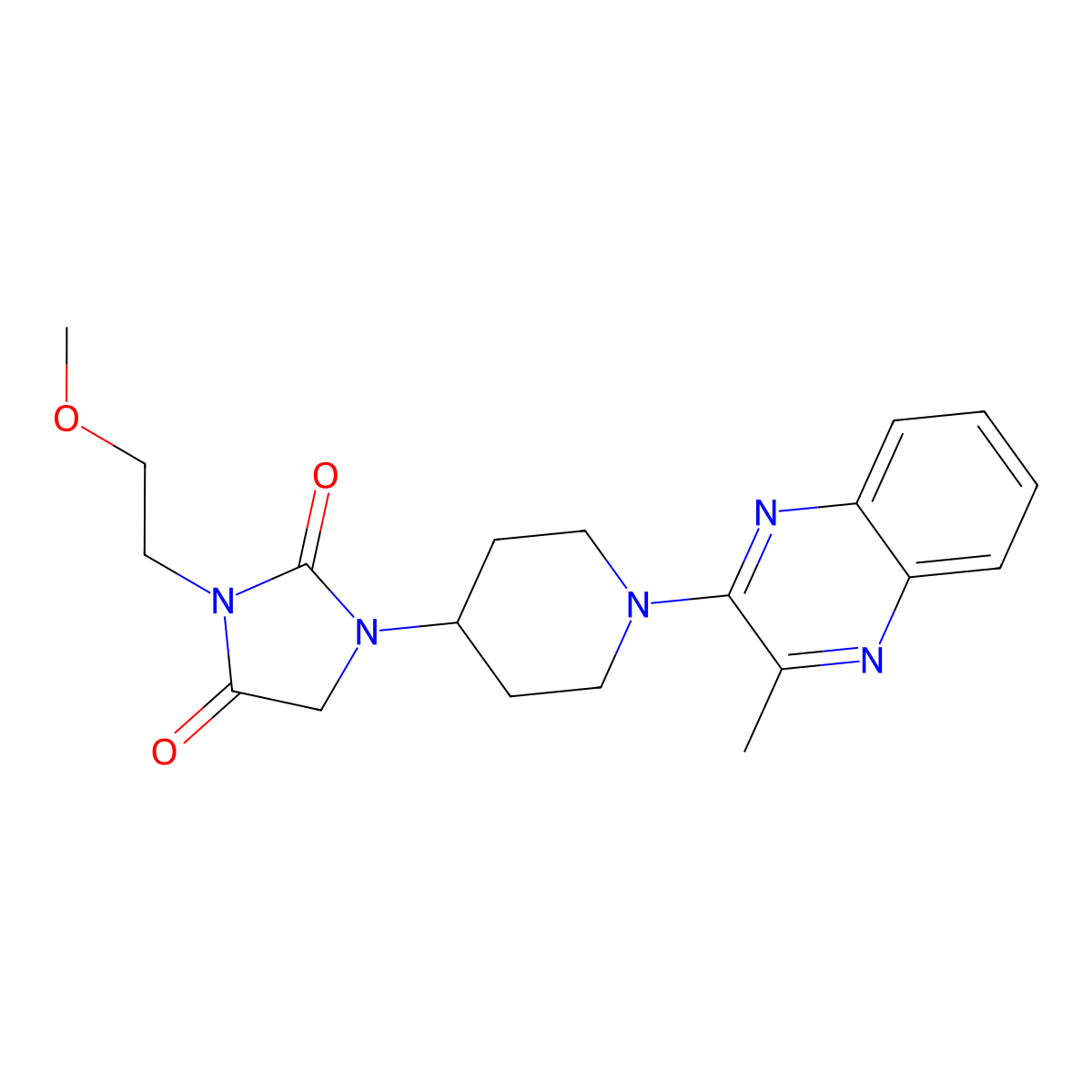 3-(2-Methoxyethyl)-1-[1-(3-methylquinoxalin-2-yl)piperidin-4-yl]imidazolidine-2,4-dione molecular structure, CAS 2770600-58-1