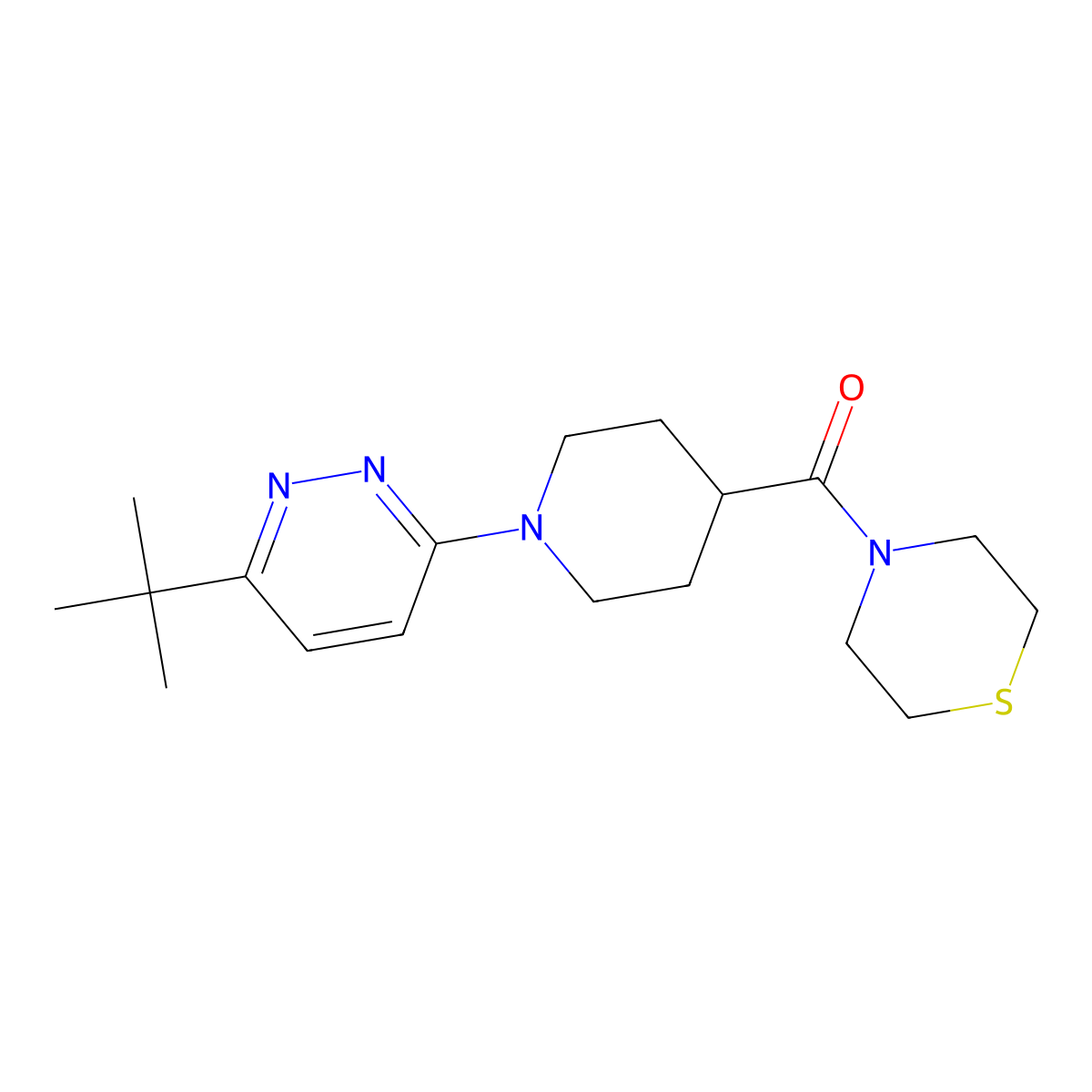4-[1-(6-Tert-butylpyridazin-3-yl)piperidine-4-carbonyl]thiomorpholine molecular structure, CAS 2770600-59-2