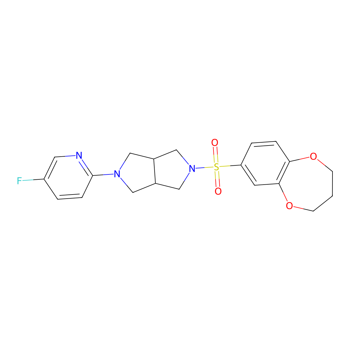 2-[5-(3,4-dihydro-2H-1,5-benzodioxepine-7-sulfonyl)-octahydropyrrolo[3,4-c]pyrrol-2-yl]-5-fluoropyridine molecular structure, CAS 2770600-60-5