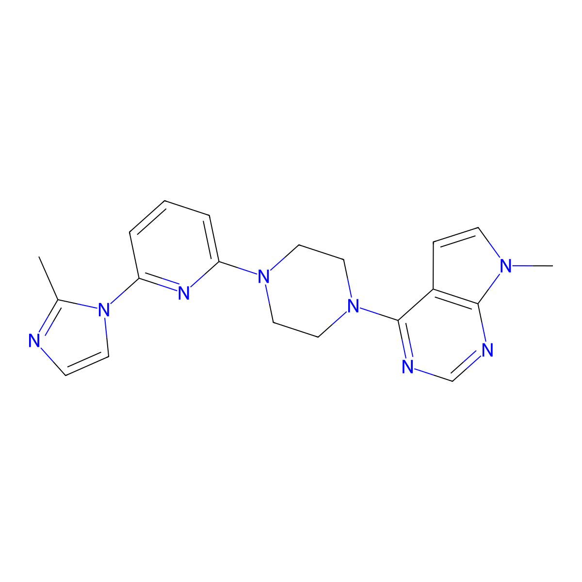 1-[6-(2-methyl-1H-imidazol-1-yl)pyridin-2-yl]-4-{7-methyl-7H-pyrrolo[2,3-d]pyrimidin-4-yl}piperazine molecular structure, CAS 2770600-62-7