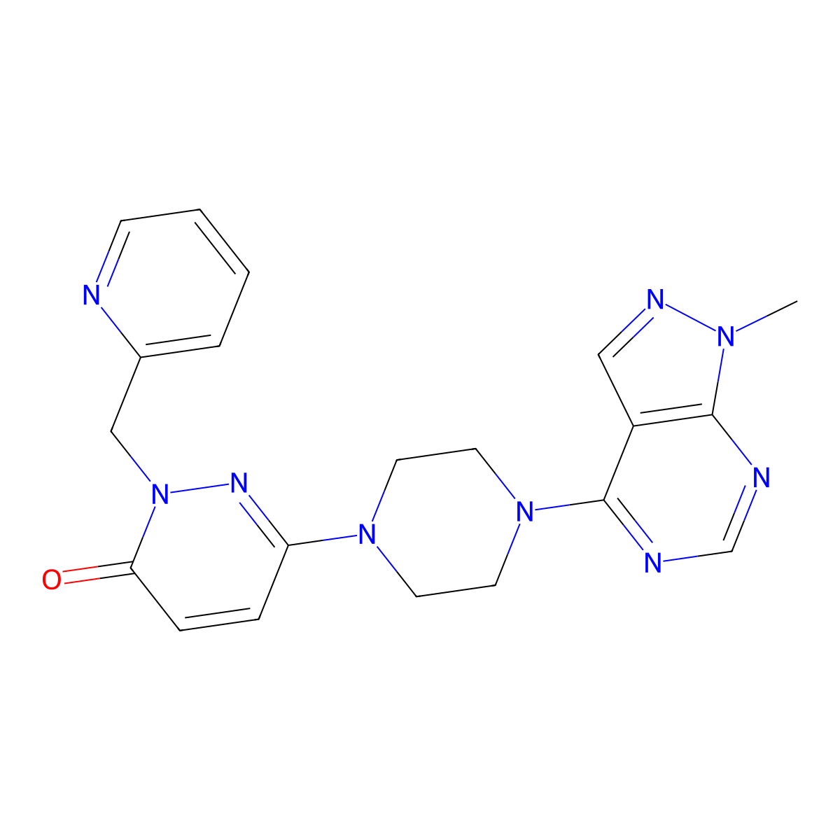6-(4-{1-methyl-1H-pyrazolo[3,4-d]pyrimidin-4-yl}piperazin-1-yl)-2-[(pyridin-2-yl)methyl]-2,3-dihydropyridazin-3-one molecular structure, CAS 2770600-65-0