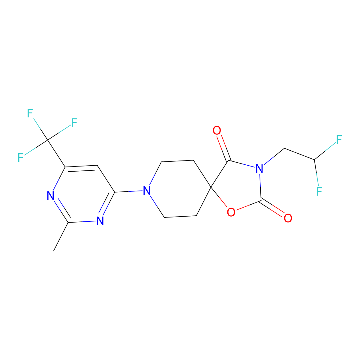 3-(2,2-Difluoroethyl)-8-[2-methyl-6-(trifluoromethyl)pyrimidin-4-yl]-1-oxa-3,8-diazaspiro[4.5]decane-2,4-dione molecular structure, CAS 2770600-73-0