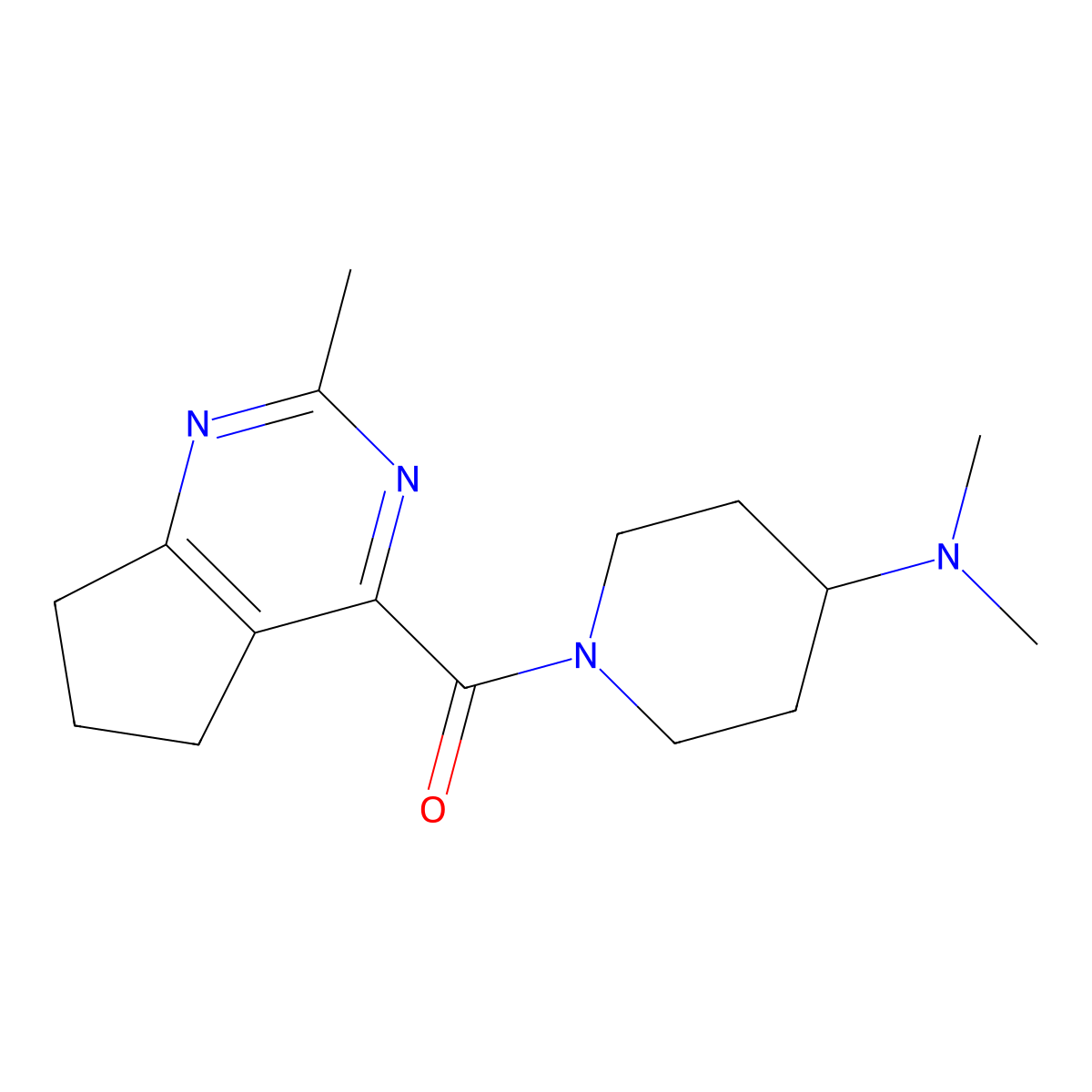 N,N-dimethyl-1-{2-methyl-5H,6H,7H-cyclopenta[d]pyrimidine-4-carbonyl}piperidin-4-amine molecular structure, CAS 2770600-74-1