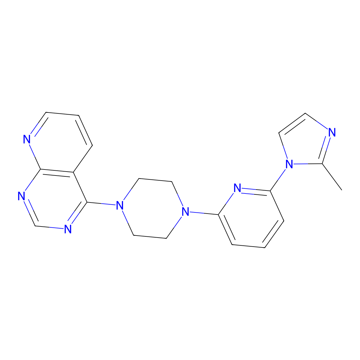 1-[6-(2-methyl-1H-imidazol-1-yl)pyridin-2-yl]-4-{pyrido[2,3-d]pyrimidin-4-yl}piperazine molecular structure, CAS 2770600-80-9
